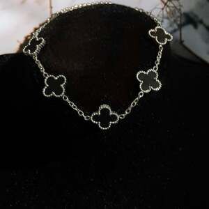 Trendy Black Clover Stainless Steal Silver Adjustable Bracelet 6.5”-8.5”